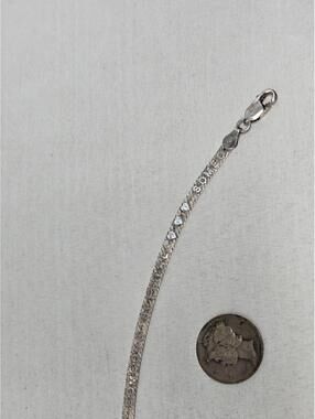 Sterling Silver Herringbone Bracelet Engraved Hearts 7in